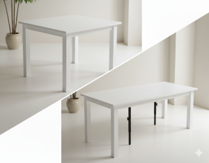 Stół prostokątny MINIMAXI - Rozkładany do 250cm, blat z płyty laminowanej, nowoczesny design, 100x100 cm