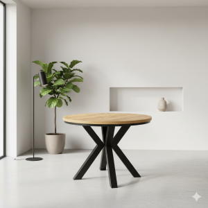 Stół okrągły JOWISZ - Rozkładany, metalowe nogi w kształcie litery X, industrialny styl, średnica 100 cm