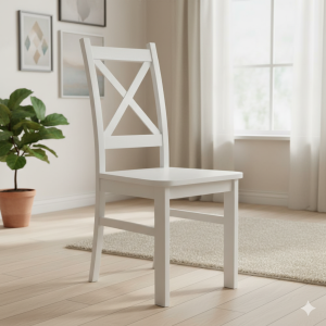 Krzesło kuchenne drewniane skandynawskie KRZYŻAK DREWNO z drewnianym siedziskiem 