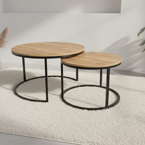 Okrągły stolik kawowy 2w1 na metalowym stelażu LOFT NEST DUO - Loft Nest Duo