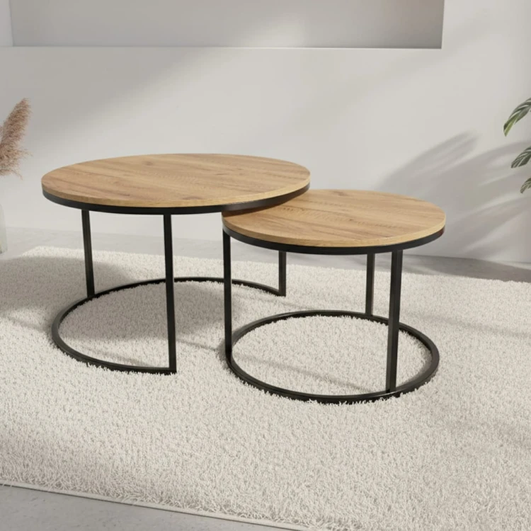 Okrągły stolik kawowy 2w1 na metalowym stelażu LOFT NEST DUO - Loft Nest Duo