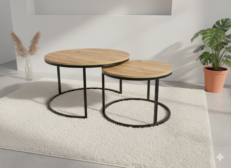 Okrągły stolik kawowy 2w1 na metalowym stelażu LOFT NEST DUO - Loft Nest Duo