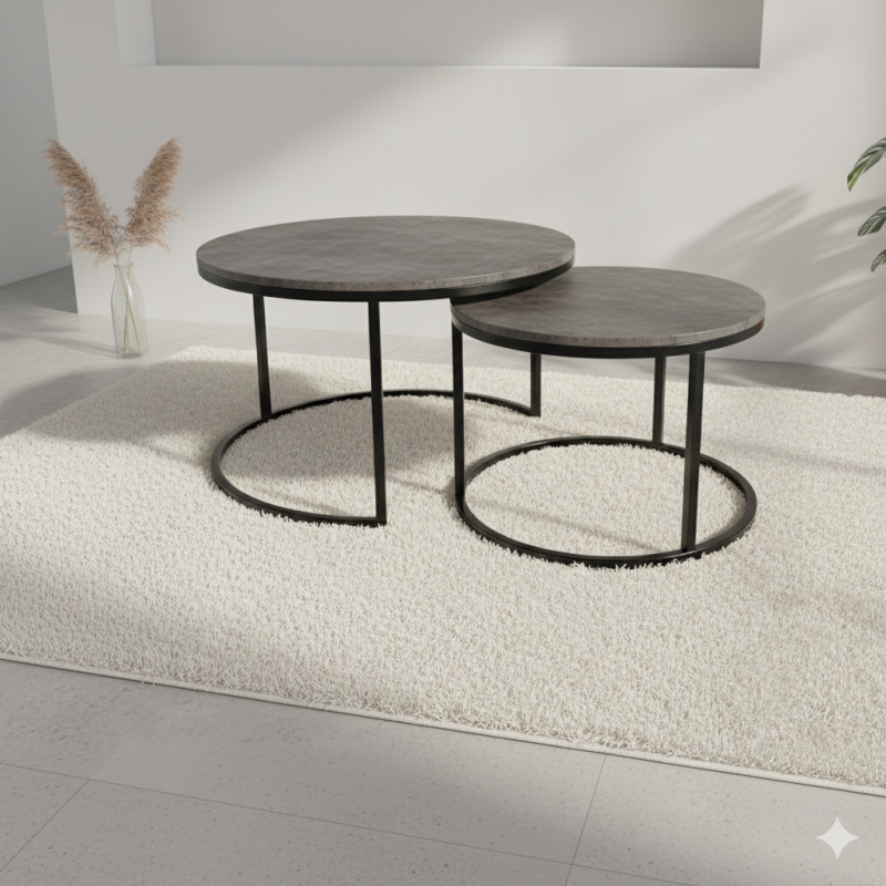 Okrągły stolik kawowy 2w1 na metalowym stelażu LOFT NEST DUO - Loft Nest Duo, beton