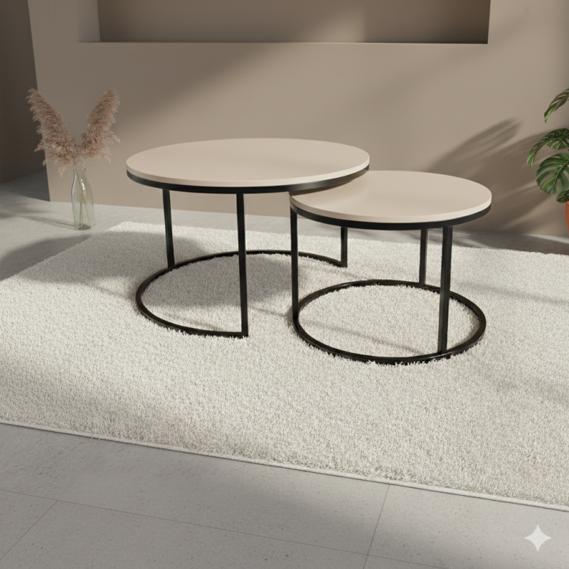 Okrągły stolik kawowy 2w1 na metalowym stelażu LOFT NEST DUO - Loft Nest Duo, kaszmir