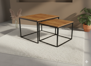 Kwadratowy stolik kawowy 2w1 na metalowym stelażu LOFT CUBE DUO 