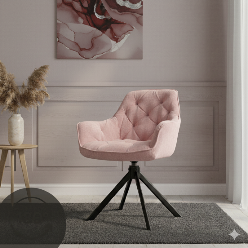 Krzesło tapicerowane kubełkowe ROSA 180 na metalowej nodze obrotowej 180° - Rosa 180, pudrowy róż