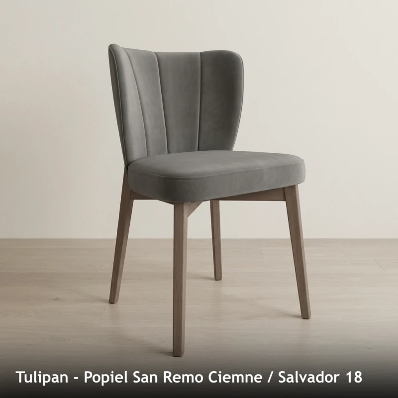 Krzesło tapicerowane TULIPAN - Popiel San Remo Ciemne, Salvador 18