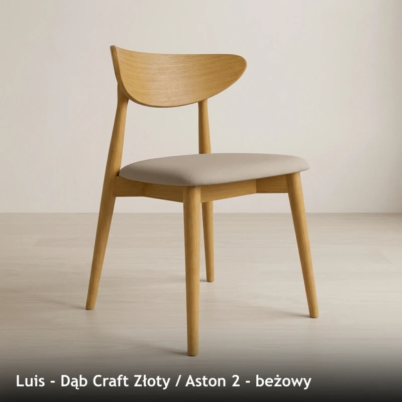 Krzesło drewniane LUIS - Dąb Craft Złoty, Aston 2, beżowy
