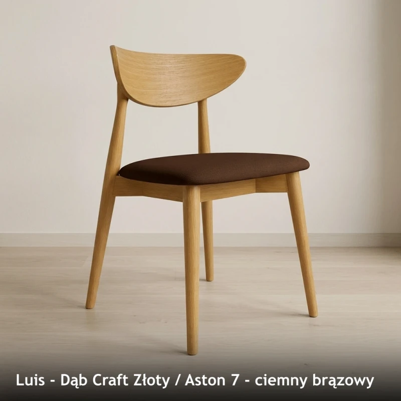 Krzesło drewniane LUIS - Dąb Craft Złoty, Aston 7, ciemny brązowy