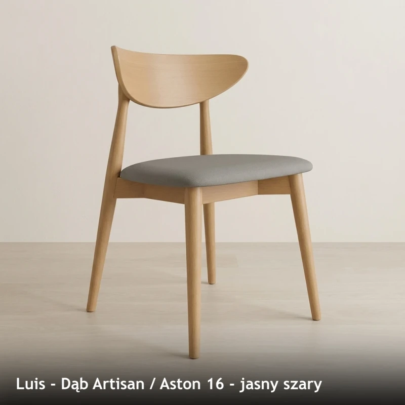 Krzesło drewniane LUIS - Dąb Artisan, Aston 16, jasny szary