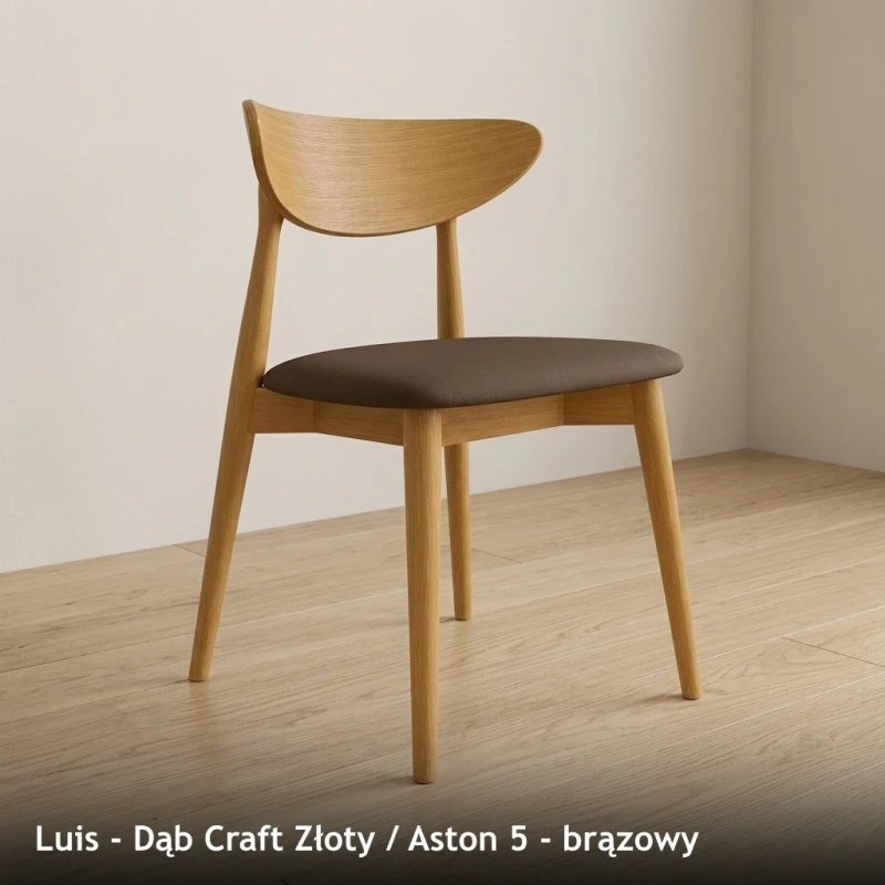 Krzesło drewniane LUIS - Dąb Craft Złoty, Aston 5, brązowy