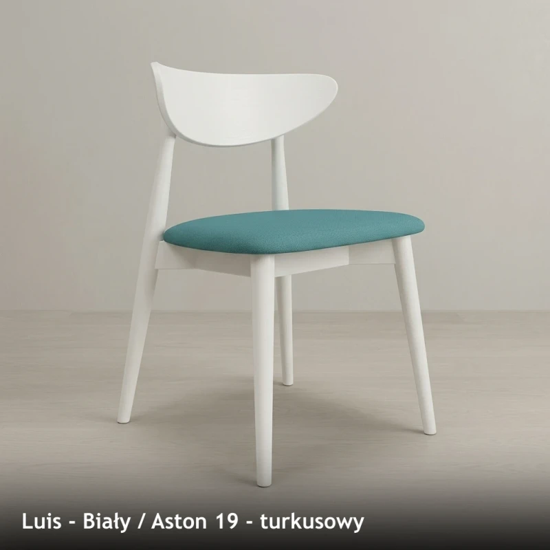 Krzesło drewniane LUIS - Biały, Aston 19, turkusowy