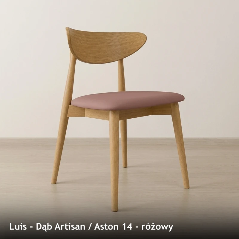 Krzesło drewniane LUIS - Dąb Artisan, Aston 14, różowy