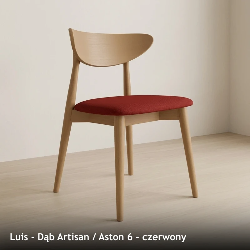 Krzesło drewniane LUIS - Dąb Artisan, Aston 6, czerwony