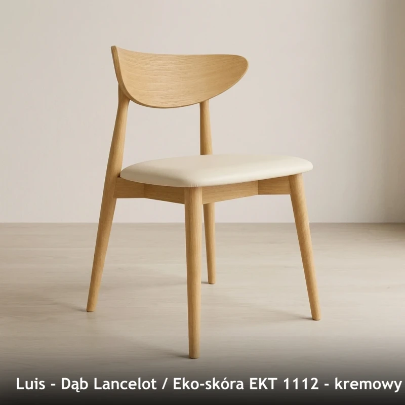 Krzesło drewniane LUIS - Dąb Lancelot, Eko-skóra EKT 1112, kremowy