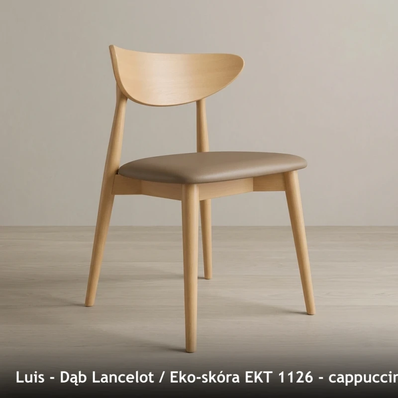 Krzesło drewniane LUIS - Dąb Lancelot, Eko-skóra EKT 1126, cappuccino