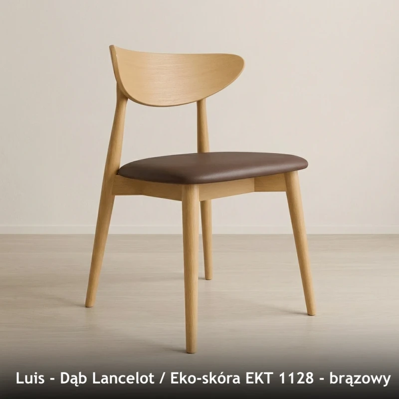 Krzesło drewniane LUIS - Dąb Lancelot, Eko-skóra EKT 1128, brązowy