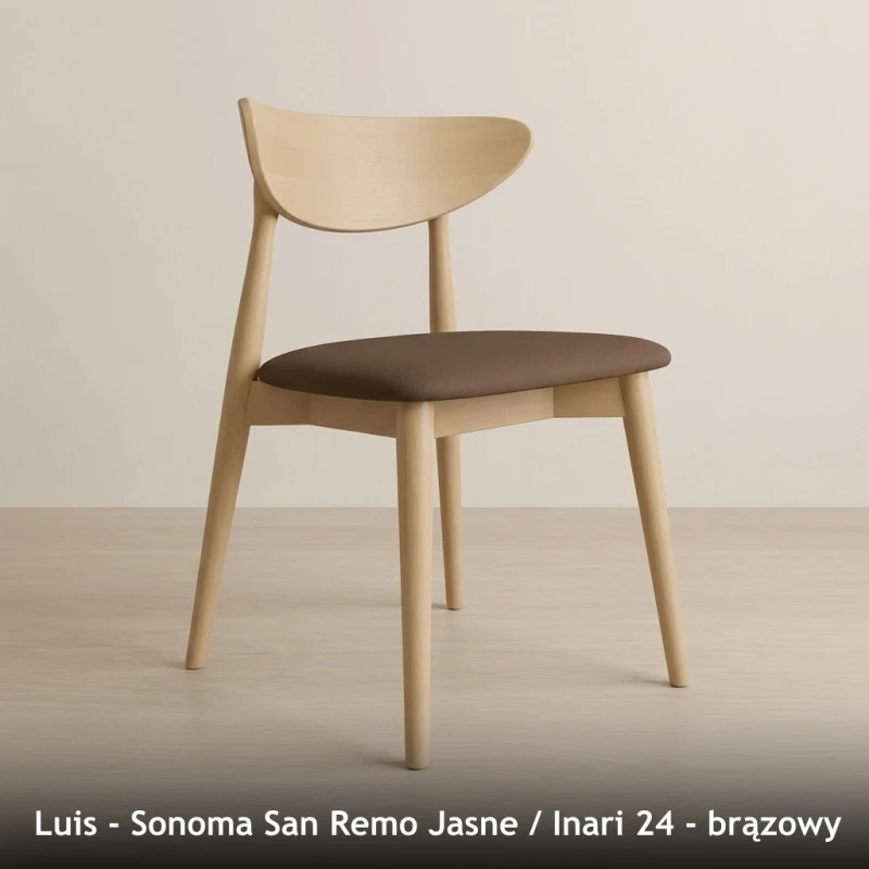 Krzesło drewniane LUIS - Sonoma San Remo Jasne, Inari 24, brązowy