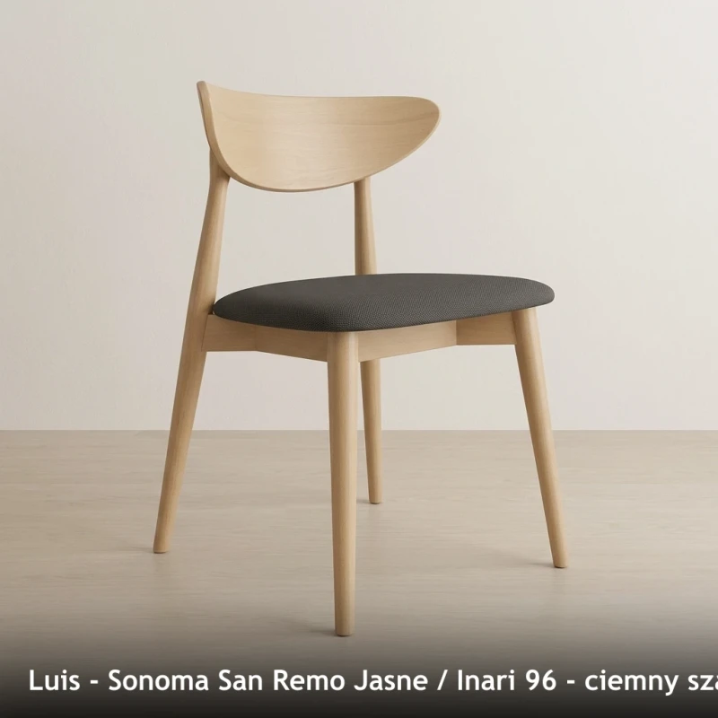 Krzesło drewniane LUIS - Sonoma San Remo Jasne, Inari 96, ciemny szary