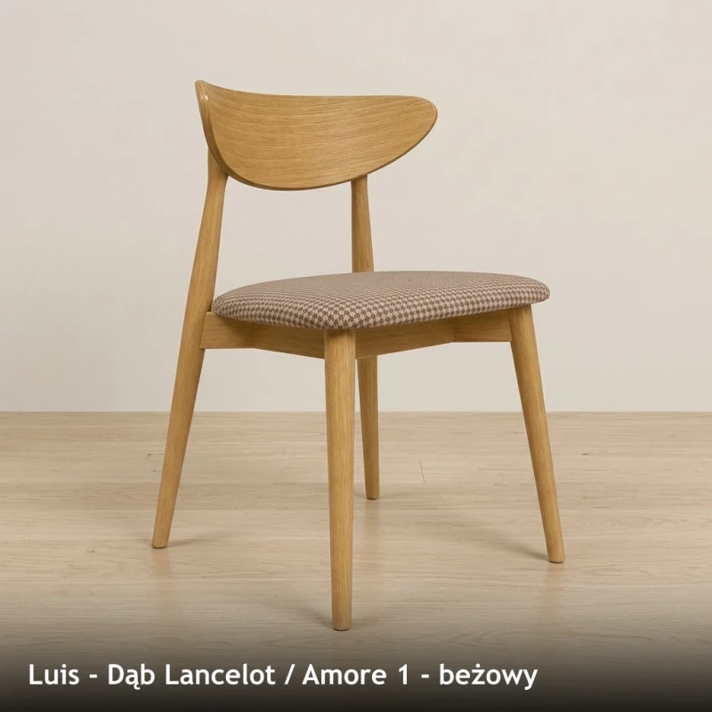 Krzesło drewniane LUIS - Dąb Lancelot, Amore 1, beżowy