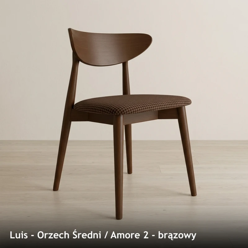 Krzesło drewniane LUIS - Orzech Średni, Amore 2, brązowy
