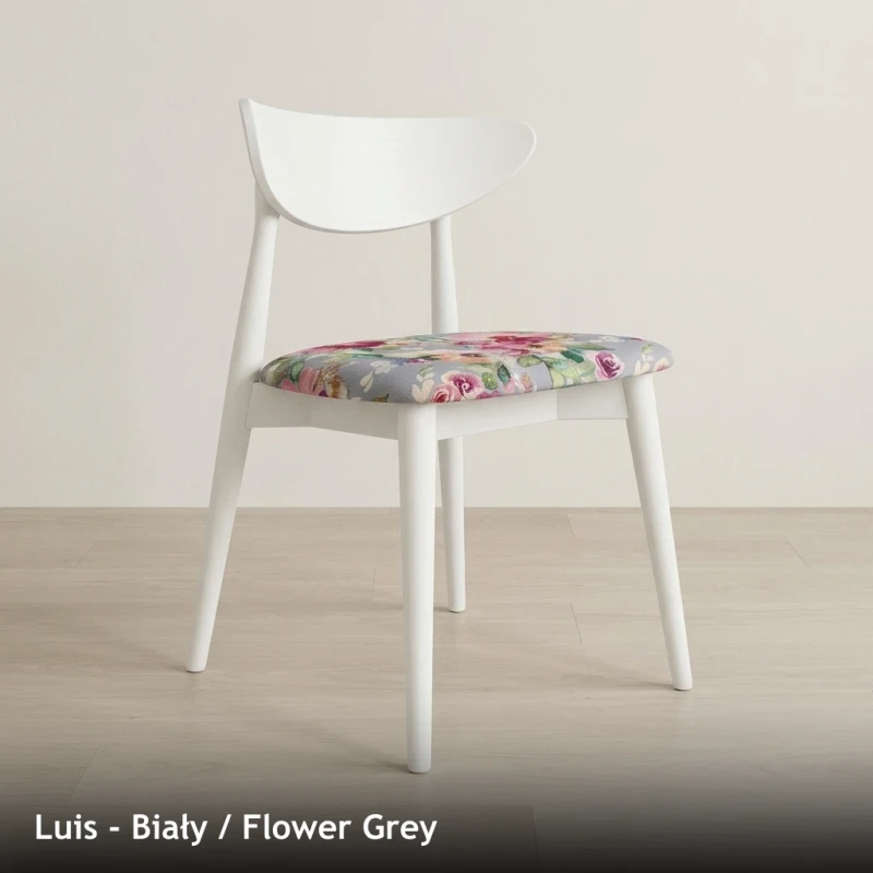 Krzesło drewniane LUIS - Biały, Flower Grey