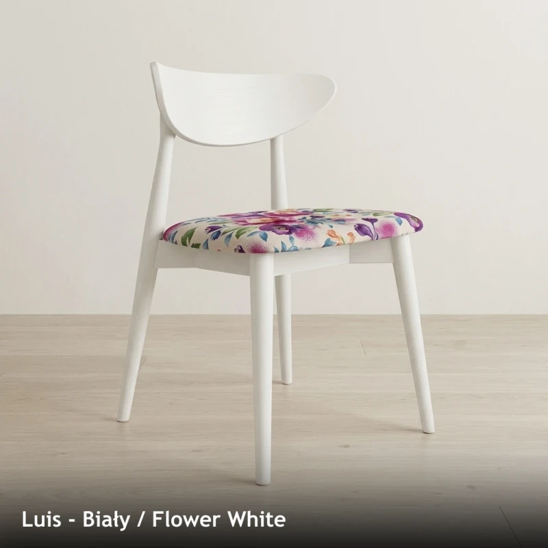Krzesło drewniane LUIS - Biały, Flower White
