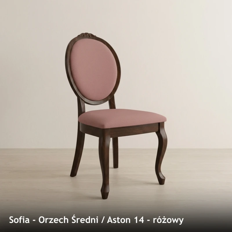 Krzesło tapicerowane SOFIA - Orzech Średni, Aston 14, różowy
