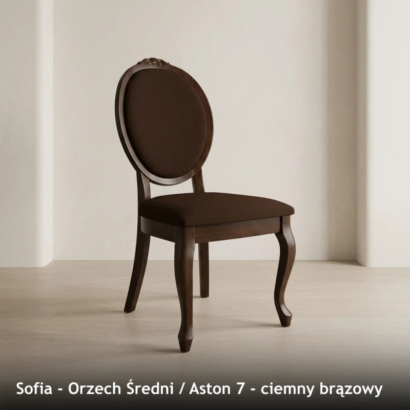 Krzesło tapicerowane SOFIA - Orzech Średni, Aston 7, ciemny brązowy