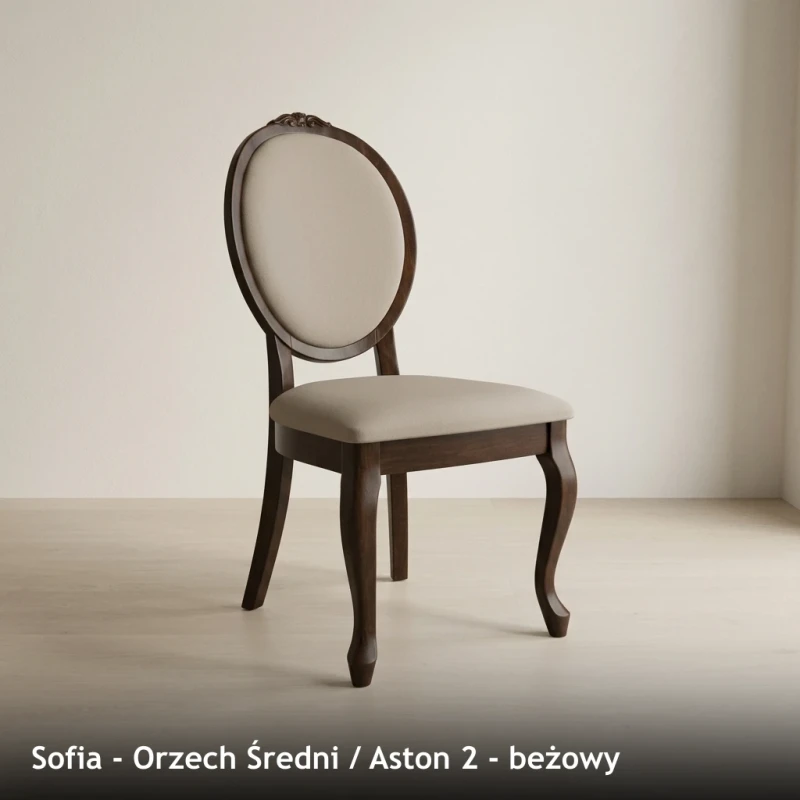Krzesło tapicerowane SOFIA - Orzech Średni, Aston 2, beżowy