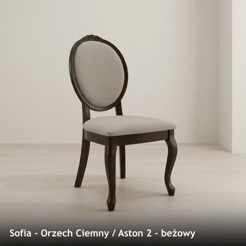 Krzesło tapicerowane SOFIA - Orzech Ciemny, Aston 2, beżowy