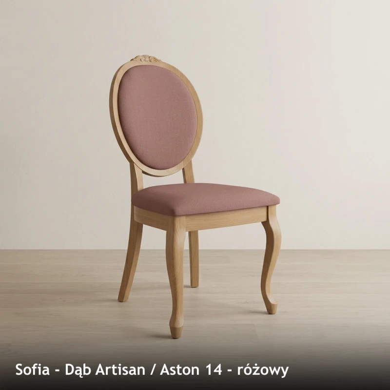 Krzesło tapicerowane SOFIA - Dąb Artisan, Aston 14, różowy