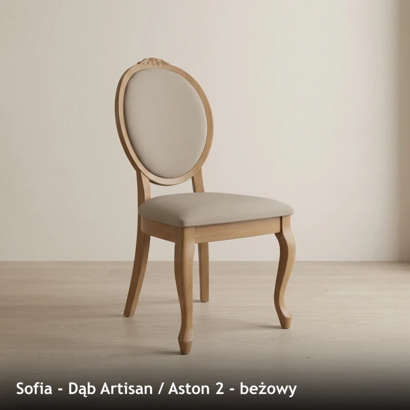 Krzesło tapicerowane SOFIA - Dąb Artisan, Aston 2, beżowy