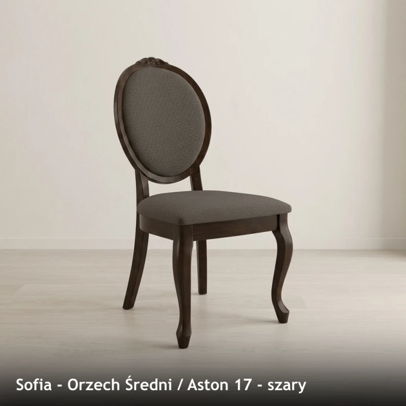 Krzesło tapicerowane SOFIA - Orzech Średni, Aston 17, szary