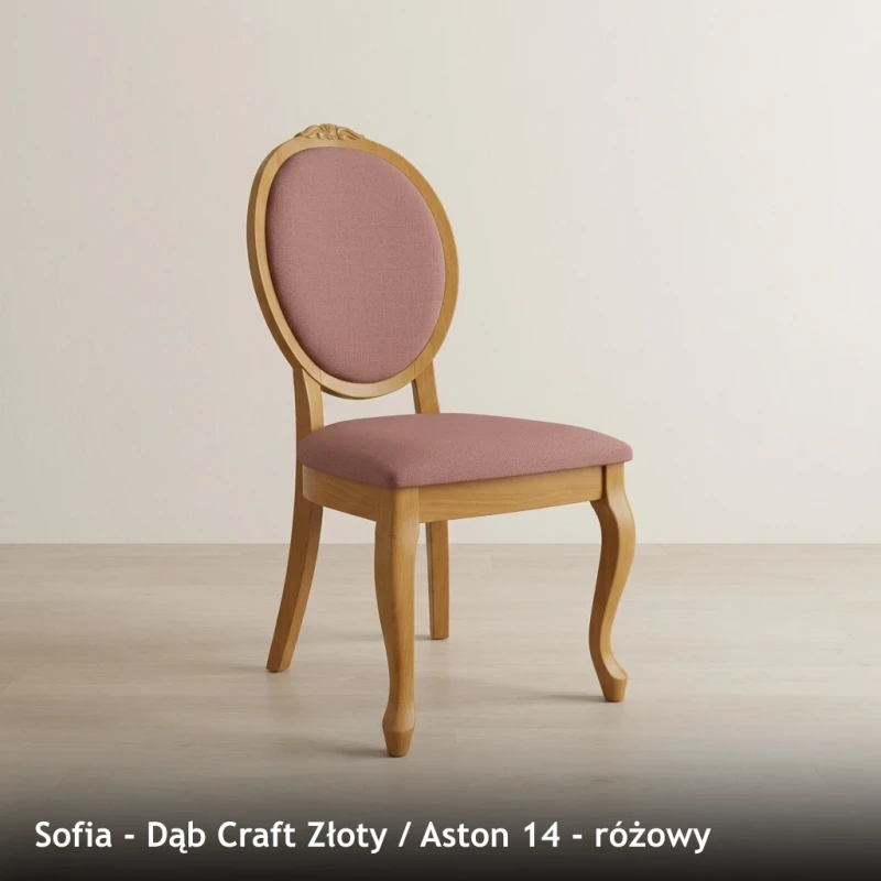 Krzesło tapicerowane SOFIA - Dąb Craft Złoty, Aston 14, różowy