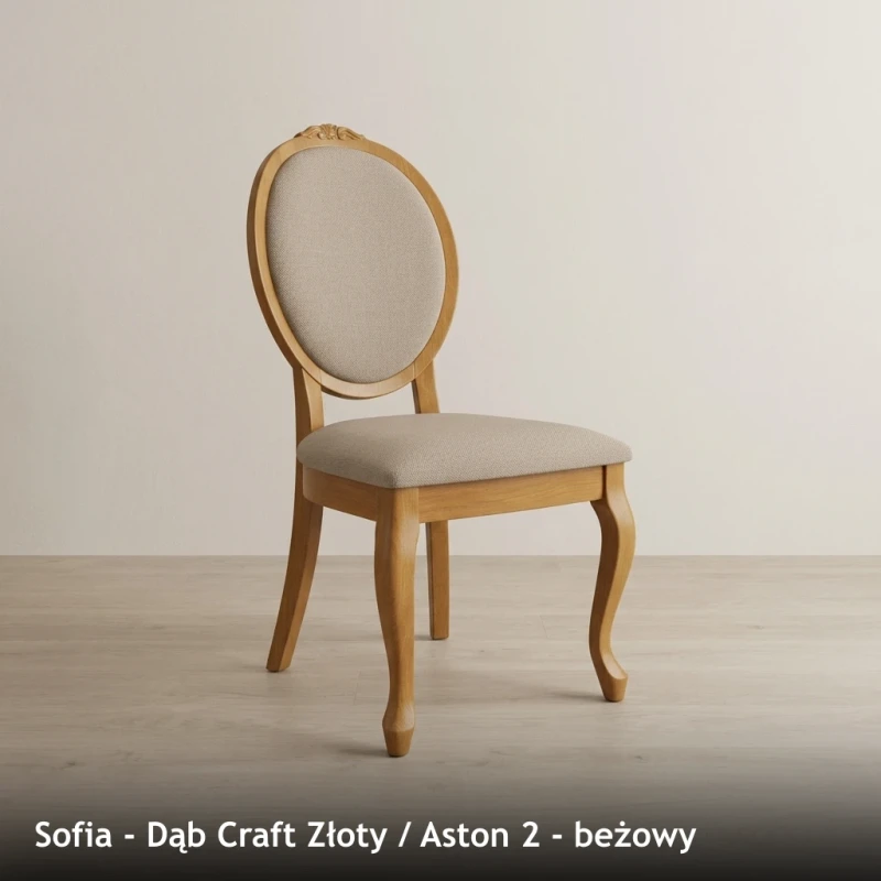 Krzesło tapicerowane SOFIA - Dąb Craft Złoty, Aston 2, beżowy