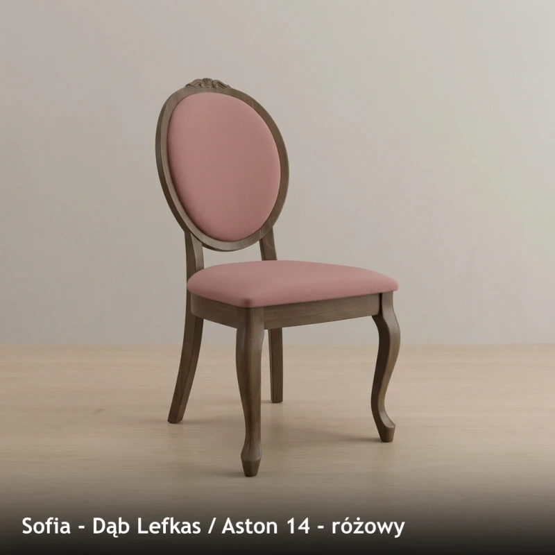 Krzesło tapicerowane SOFIA - Dąb Lefkas, Aston 14, różowy