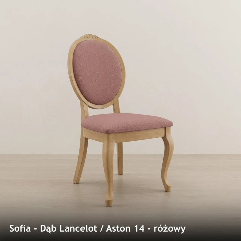 Krzesło tapicerowane SOFIA - Dąb Lancelot, Aston 14, różowy