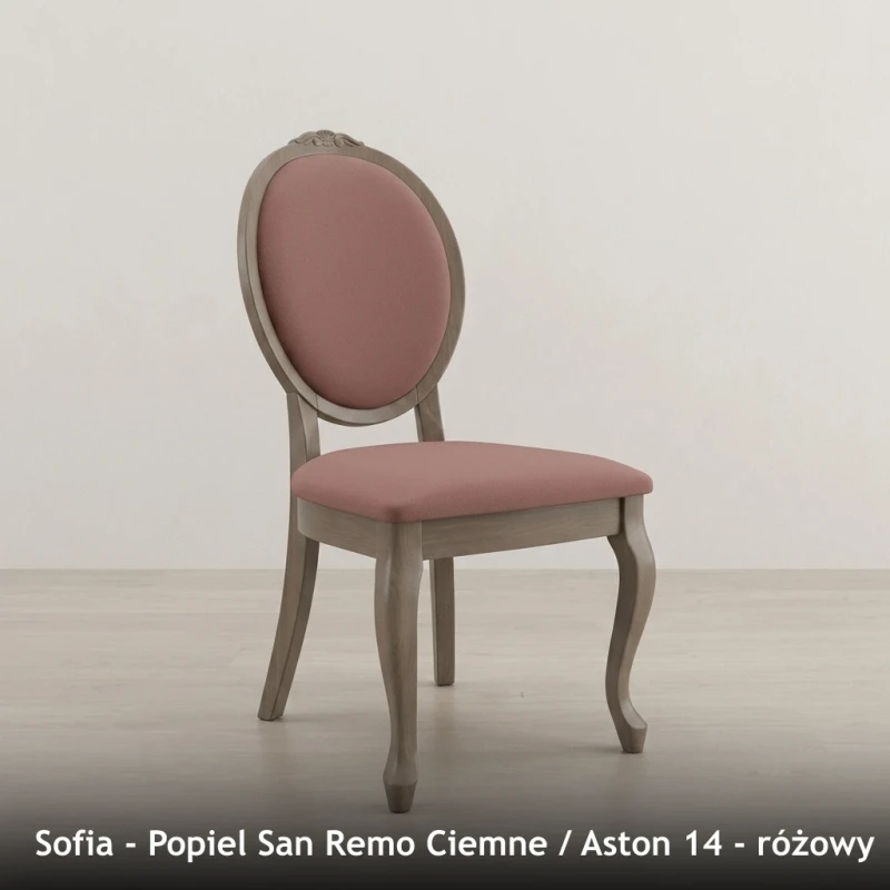 Krzesło tapicerowane SOFIA - Popiel San Remo Ciemne, Aston 14, różowy