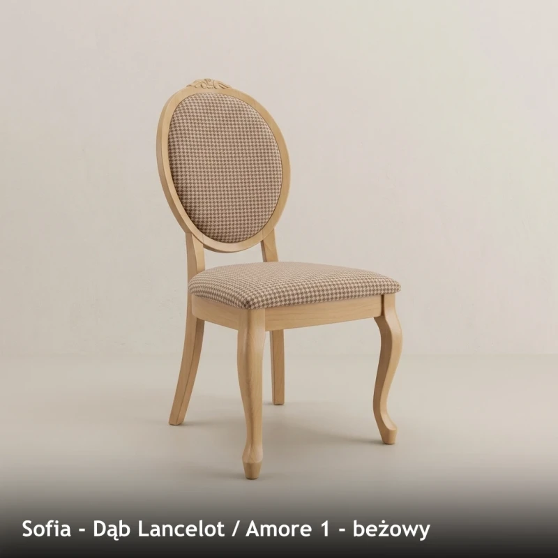 Krzesło tapicerowane SOFIA - Dąb Lancelot, Amore 1, beżowy
