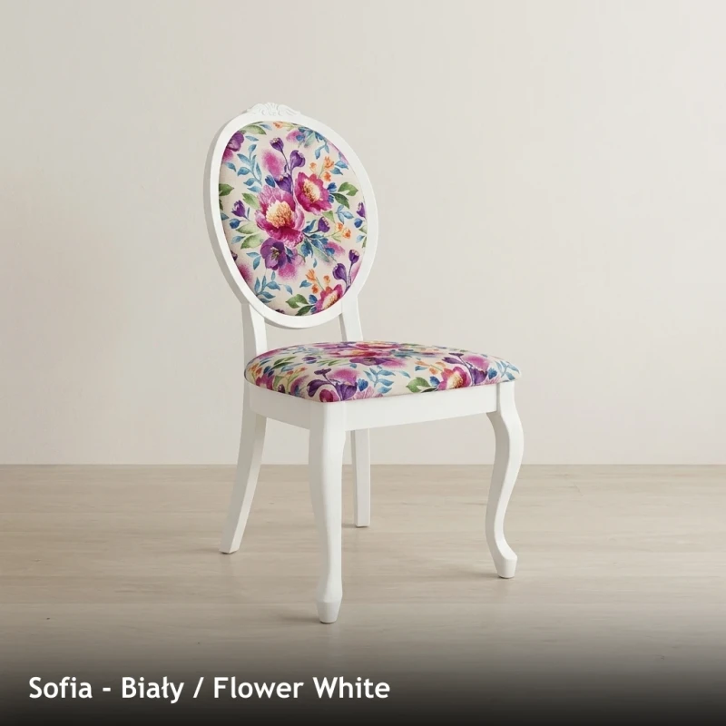 Krzesło tapicerowane SOFIA - Biały, Flower White