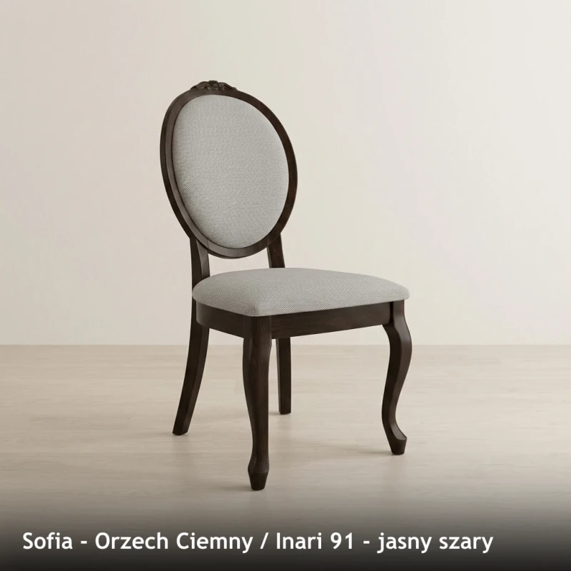Krzesło tapicerowane SOFIA - Orzech Ciemny, Inari 91, jasny szary