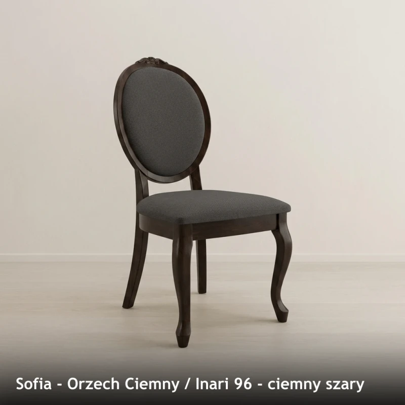 Krzesło tapicerowane SOFIA - Orzech Ciemny, Inari 96, ciemny szary