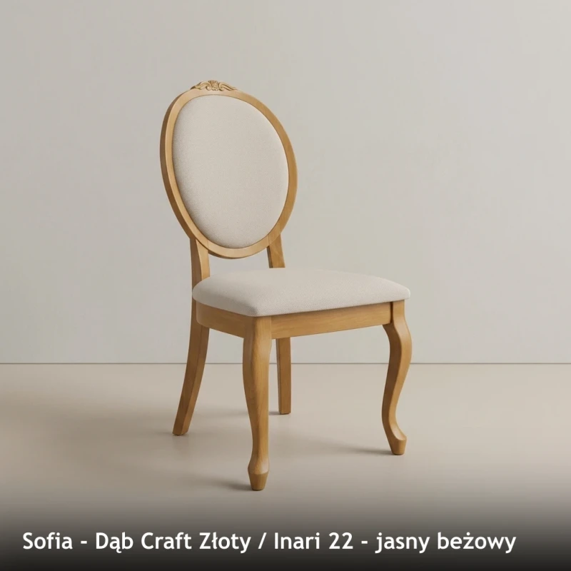 Krzesło tapicerowane SOFIA - Dąb Craft Złoty, Inari 22, jasny beżowy