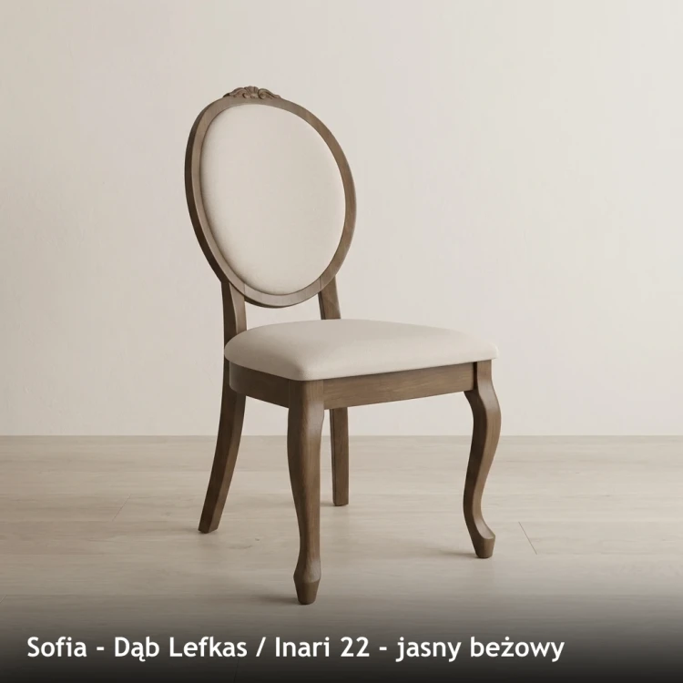 SOFIA - stelaż Dąb Lefkas, tkanina Inari 22, jasny beżowy