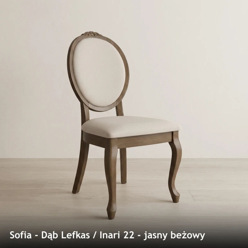Krzesło tapicerowane SOFIA - Dąb Lefkas, Inari 22, jasny beżowy