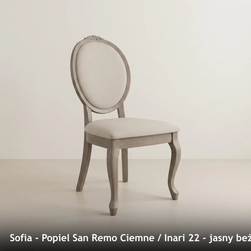 Krzesło tapicerowane SOFIA - Popiel San Remo Ciemne, Inari 22, jasny beżowy