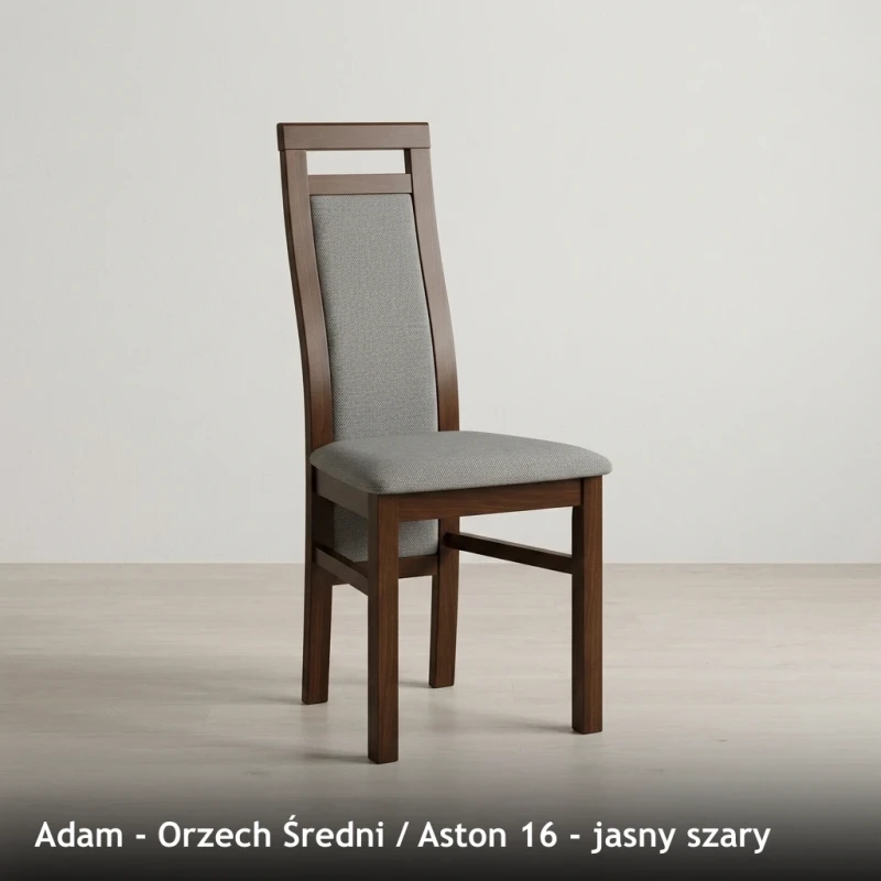 Krzesło tapicerowane ADAM - Orzech Średni, Aston 16, jasny szary