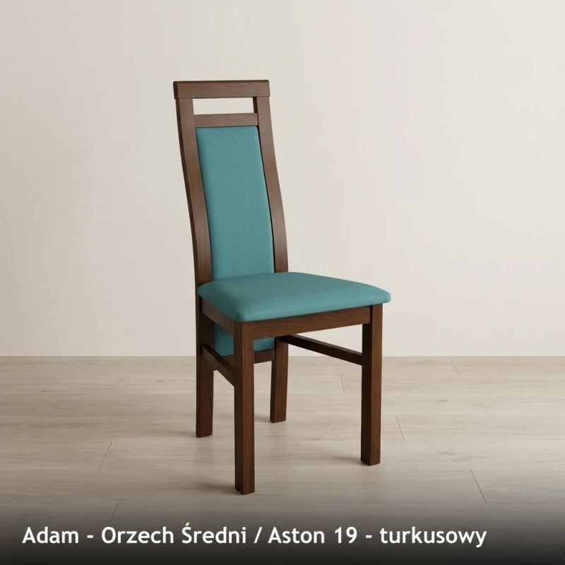 Krzesło tapicerowane ADAM - Orzech Średni, Aston 19, turkusowy