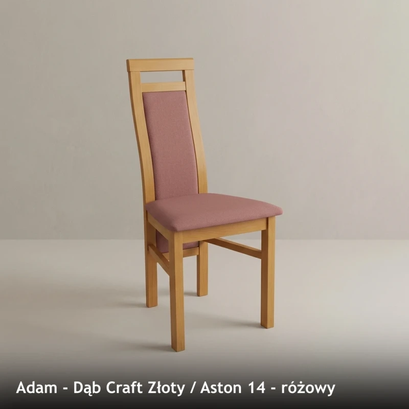 Krzesło tapicerowane ADAM - Dąb Craft Złoty, Aston 14, różowy